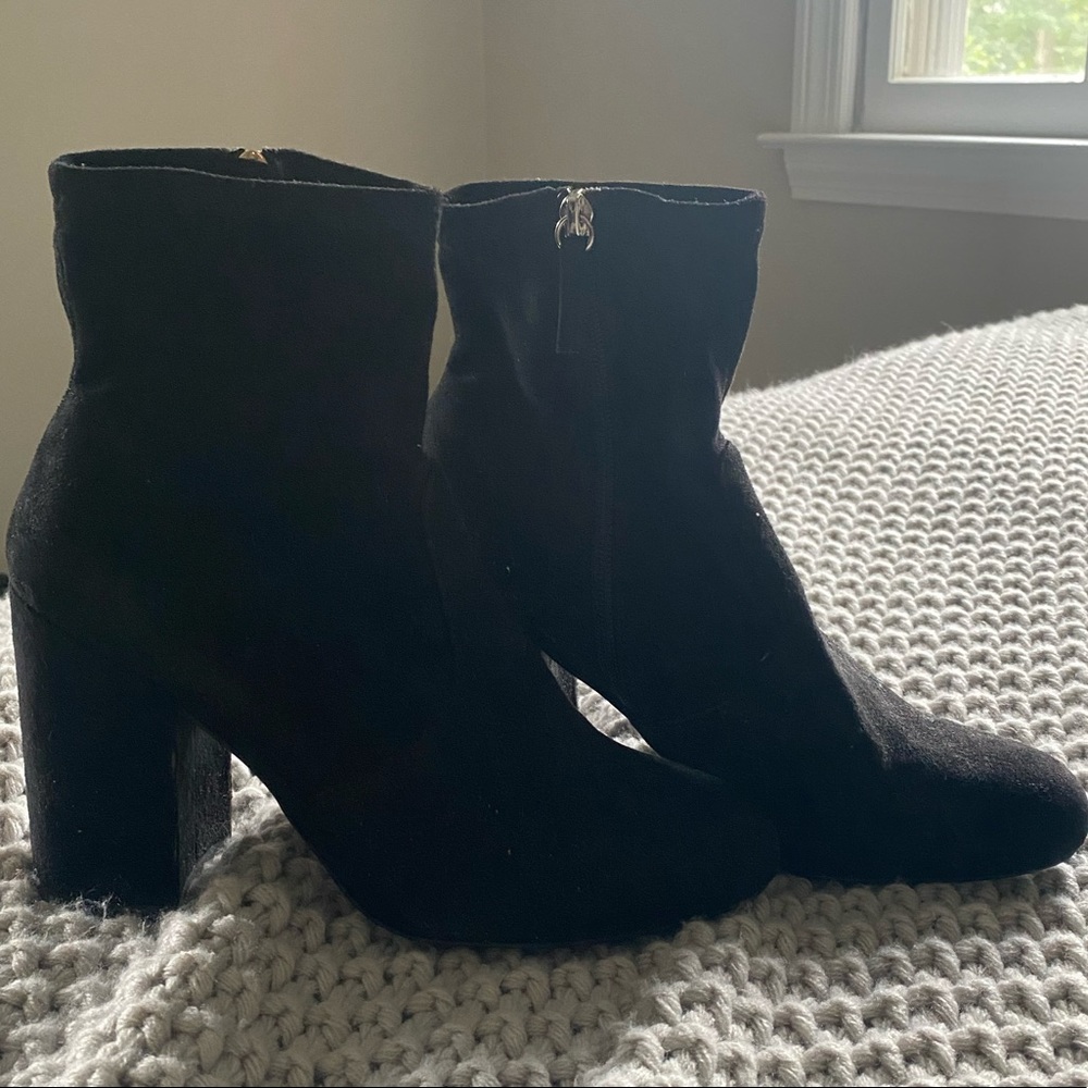 Black Suede Chunky Heeled Ankle Boots by Steve Madden